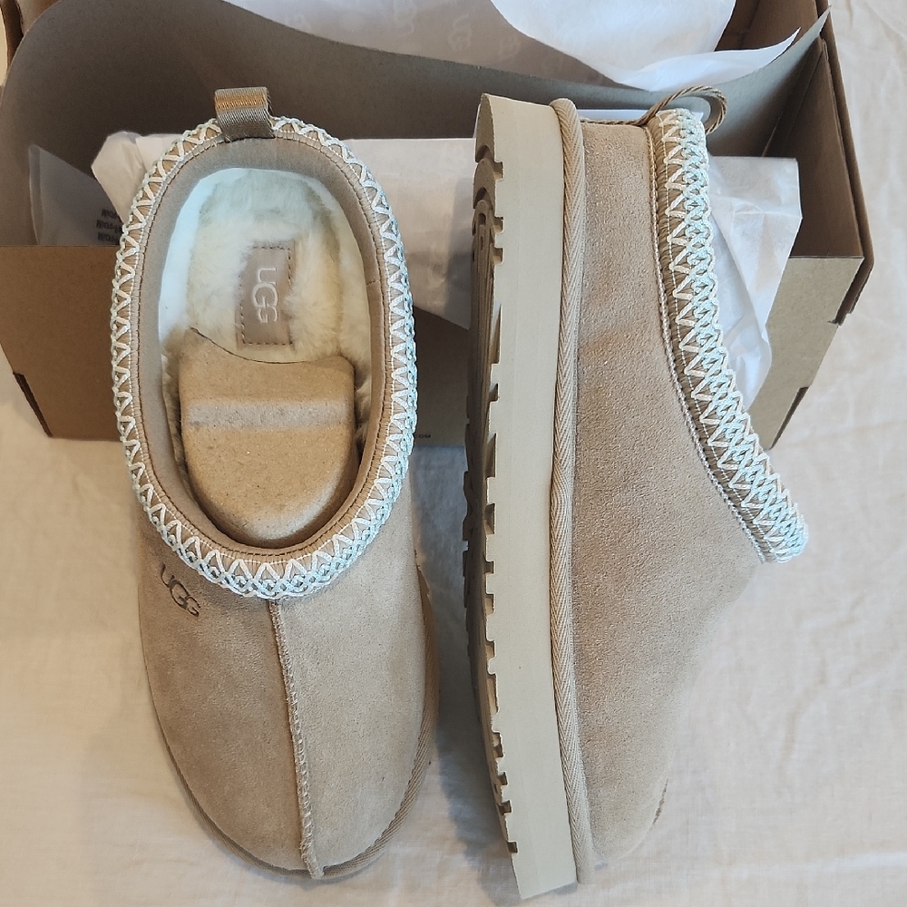 UGG Beige Suede Cozy Slip-Ons